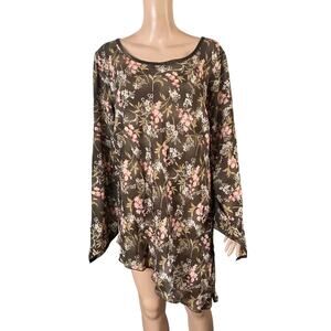 Vtg Dress-U-II By Sharon Blouse Womens 3X Plus Brown Pink Floral Asymmetrical